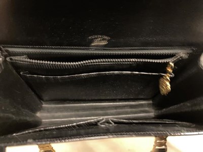 Lot 2142 - Gucci Black Leather Crocodile Handbag, with gilt metal clasp to the front and shaped flap,...