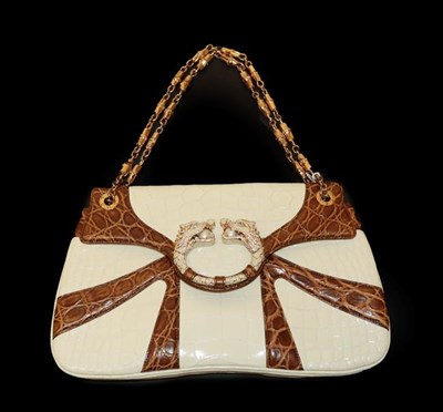 Lot 2147 - A 2004 Tom Ford for Gucci Dragon Pearl Handbag, in cream and tan crocodile, with a cream and...