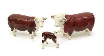 Lot 103 - Beswick Cattle Comprising: Hereford Bull, First Version, model No. 1363A, Hereford Cow, model...