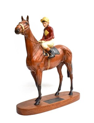 Lot 107 - Beswick Connoisseur Horse 'Red Rum - Brian Fletcher Up', model No. 2511, bay matt, on wooden plinth