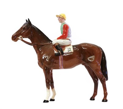 Lot 114 - Beswick Horse and Jockey, Style Two: Standing, model No. 1862, brown gloss (a.f)