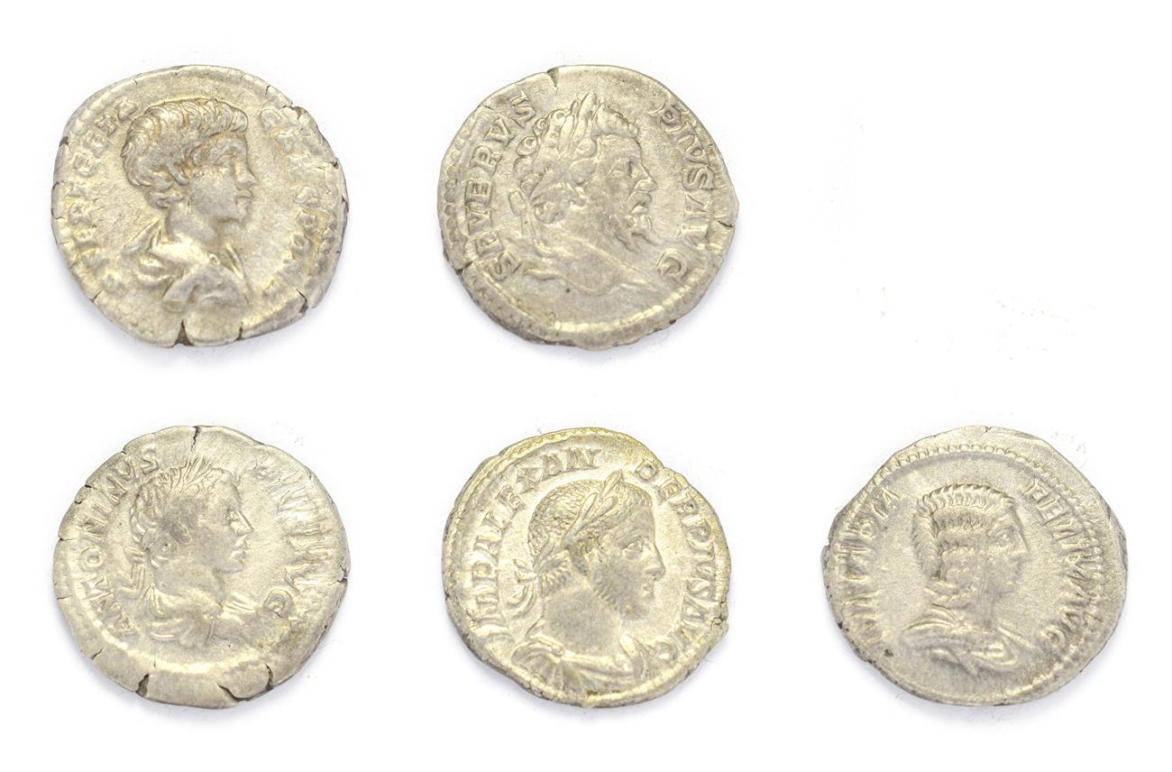Lot 4009 - Ancient Rome, 5 x''Severan Dynasty'' Silver Denarii consisting of: Septimius Severus silver...