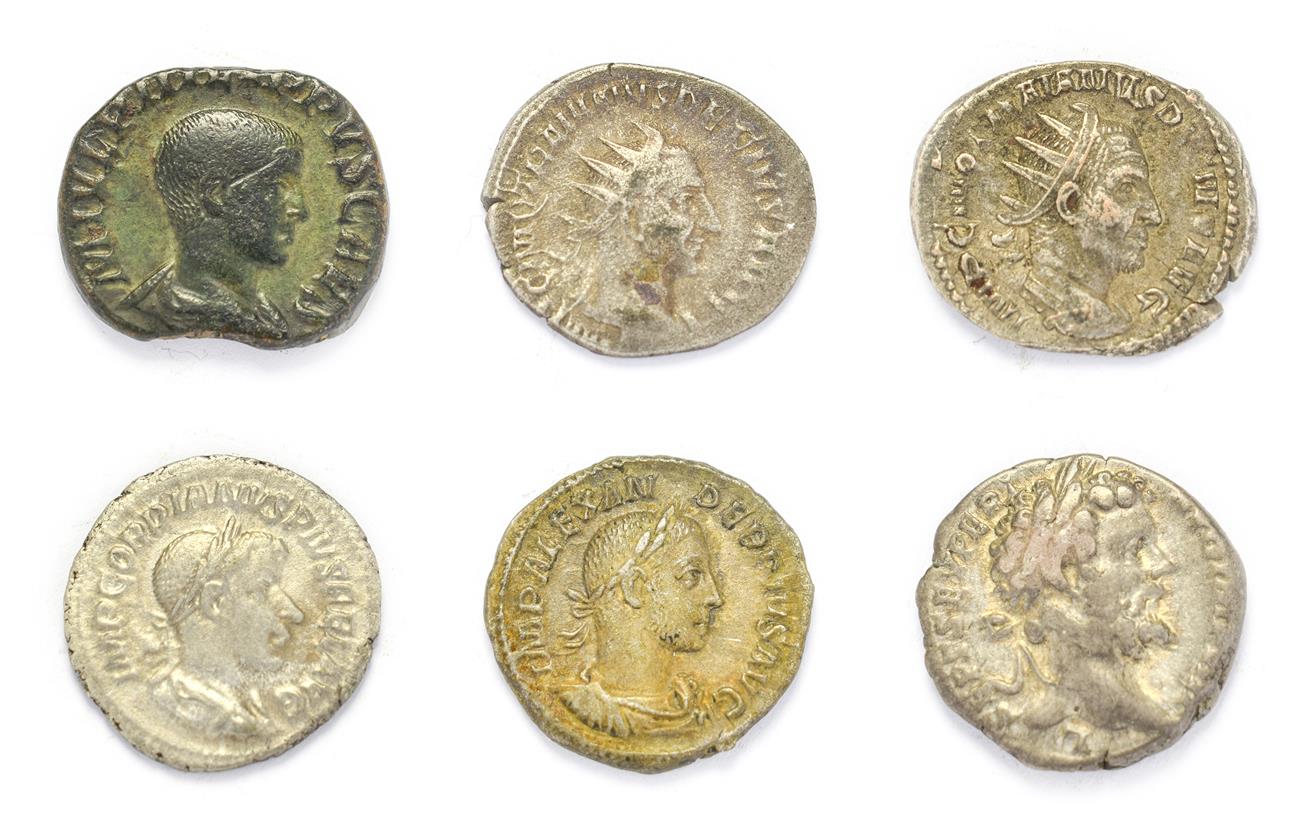 Lot 4010 - Ancient Rome, A Miscellany of 6 x Coins consisting of: Septimius Severus (193 - 211 A.D) silver...
