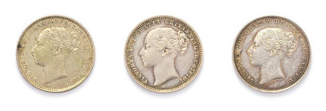 Lot 4025 - Victoria (1837 - 1901) 3 x ''Young Head'' Shillings consisting of:  1852 shilling. Type A3....
