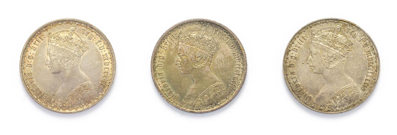Lot 4026 - Victoria (1837 - 1901), 3 x 'Gothic' Florins consisting of: 1852 florin. Obv: ''Gothic'' bust...