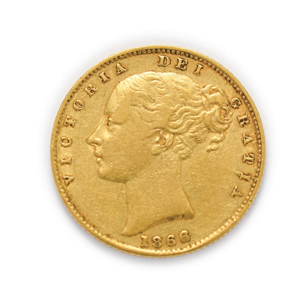 Lot 4027 - Victoria (1837 - 1901), 1866 Sovereign. Obv: Second (large), young portrait of Victoria left,...