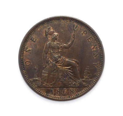 Lot 4029 - Victoria (1837 - 1901), 1868 Penny. ''Bun head'' type. Obv: 6, Laureate and draped bust left,...