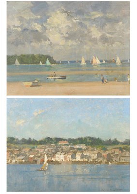 Lot 1060 - Norman Wilkinson CBE, PRI, ROI, RSMA, HRWS (1878-1971)  Beach scene with figures, yachts on an...