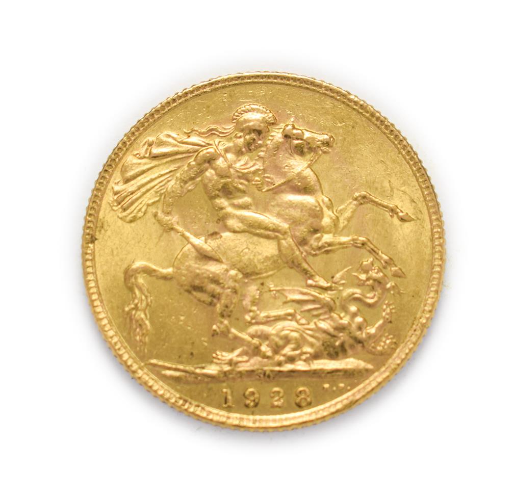 Lot 4053 - George V (1910 - 1936), 1928 South Africa Mint Sovereign. Obv: Bare head of George V left, B.M....