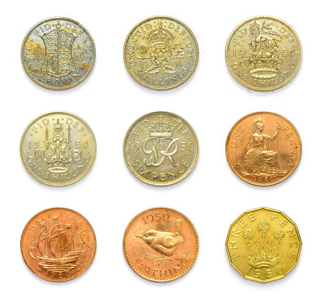 Lot 4056 - George VI (1936 - 1952), 1950 ''Mid-Century'' 9-Coin Proof Set. Comprised of halfcrown, florin,...