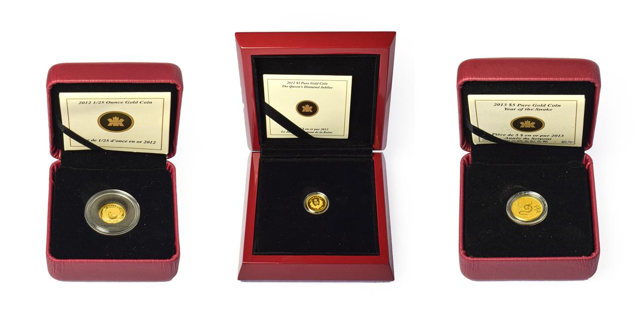 Lot 4067 - Canada, 3 x Gold Proof Coins consisting of: 2012 ''diamond jubilee'' five dollars. 3.13g of...