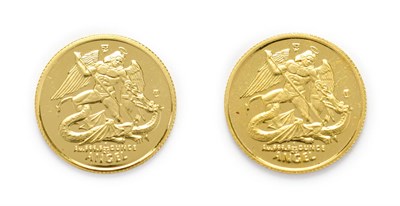 Lot 4071 - Isle of Man, 2 x 1994 Gold  1/20 Angel. Each coin 1.55g of 24ct (.999) gold. Obv: Portrait of...