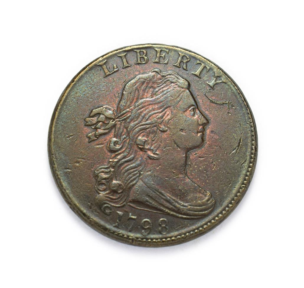 Lot 4090 - USA, 1798 ''Draped Bust'' Cent. Second hair style. Obv: Draped bust of Lady Liberty facing...