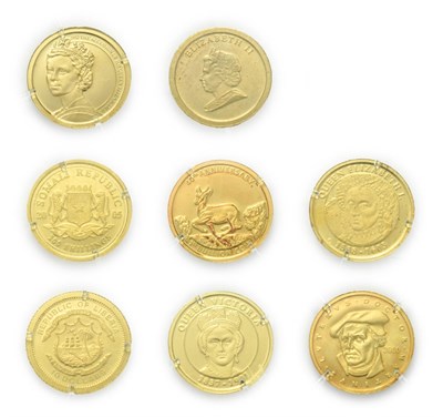 Lot 4095 - A Collection of 8 x World Gold Proof Coins. Each coin is 0.5g of 14ct (.585) gold and struck to...