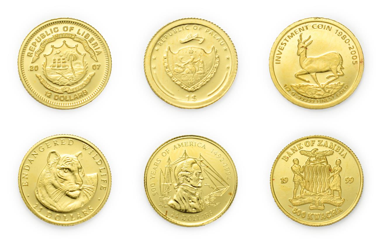 Lot 4096 - A Collection of 6 x World Gold Coins consisting of: Cook Islands, 1995 gold 20 dollars. 1.24g...
