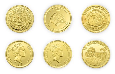 Lot 4096 - A Collection of 6 x World Gold Coins consisting of: Cook Islands, 1995 gold 20 dollars. 1.24g...