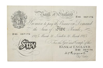 Lot 4104 - Great Britain, London, 1945 Five Pounds. K. O. Peppiatt signature, serial number: H80 0671796....