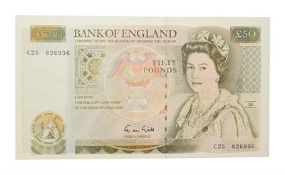 Lot 4109 - Great Britain, 1988 - 1991 Fifty Pounds, G.M. Gill signature, serial number: C25 826936. Olive...