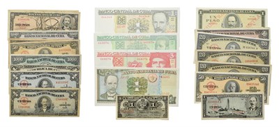 Lot 4114 - Cuba, A Collection of 23 x Bank Notes consisting of: 1896 1 peso, 3104097. P. 47. 2 x 1949 1 peso 