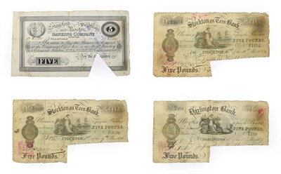 Lot 4117 - Great Britain, 4 x Provincial Bank Notes consisting of: 1883 Stockton on Tees Bank 5 pounds,...