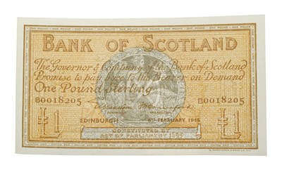 Lot 4118 - Scotland, Bank of Scotland 1945 One Pound, Lord Elphinstone & J. B. Crawford signatures, Serial...