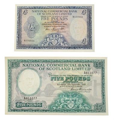 Lot 4121 - Scotland, 2 x National Commercial Bank of Scotland Five Pounds consisting of: 1959 five pounds,...