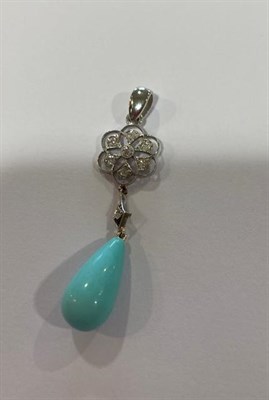 Lot 2060 - An Edwardian Turquoise and Diamond Pendant, by Black, Starr & Frost, an openwork foliate motif...