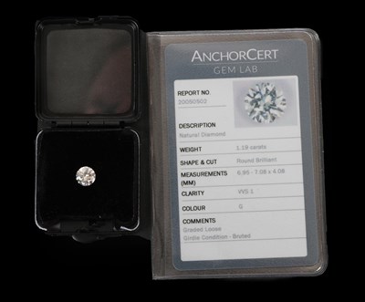 Lot 2088 - A Loose Round Brilliant Cut Diamond, weighing 1.19 carat approximately   Accompanied by an...