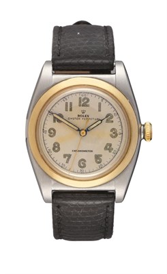 Lot 2129 - A Steel and Gold Bubbleback Automatic Centre Seconds Wristwatch, signed Rolex, Oyster Perpetual...
