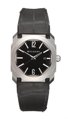 Lot 2132 - A Stainless Steel Automatic Calendar Centre Seconds Wristwatch, signed Bulgari, model: Octo,...