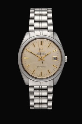 Lot 2134 - A Stainless Steel Automatic Calendar Centre Seconds Wristwatch, signed Omega, Officially...