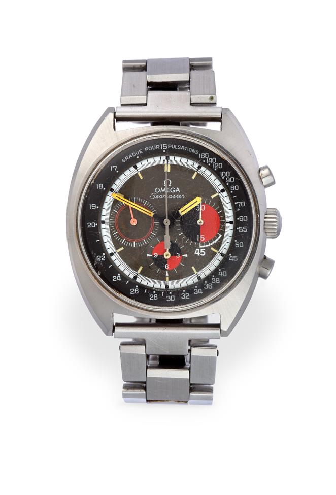 Lot 2136 - A Stainless Steel Chronograph Wristwatch, signed Omega, model: Seamaster, ref: 145.020, 1970,...