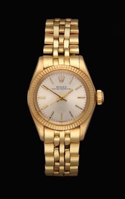 Lot 2143 - A Lady's 18 Carat Gold Automatic Centre Seconds Wristwatch, signed Rolex, model: Oyster...