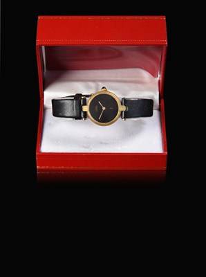 Lot 2147 - A Lady's Silver Plated Wristwatch, signed Must de Cartier, circa 1990, quartz movement, black dial