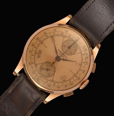 Lot 2148 - An 18 Carat Gold Chronograph Wristwatch, signed Chronographe Suisse, circa 1950, lever...