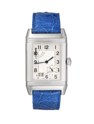 Lot 2151 - A ''Grande'' Stainless Steel Eight Day Power Reserve Calendar Reverso Wristwatch, signed Jaeger...