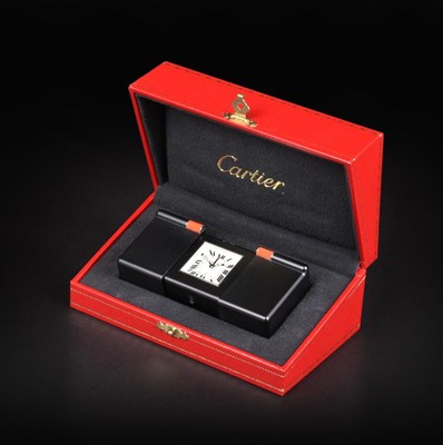 Lot 2160 - A PVD Coated Les Pendulette Alarm Desk/Travelling Timepiece, signed Cartier, model: Les Pendulettes