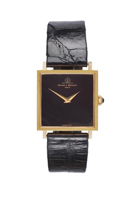 Lot 2161 - An 18 Carat Gold Square Shaped Wristwatch, signed Baume & Mercier, circa 1980, (calibre BM1050)...