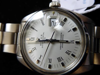 Lot 2162 - A Stainless Steel Automatic Calendar Centre Seconds Wristwatch, signed Rolex, Oyster Perpetual,...