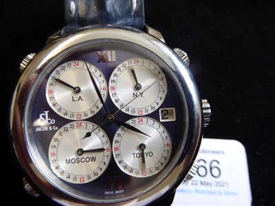 Lot 2166 - A Stainless Steel Limited Edition Five Time Zone Automatic Calendar Centre Seconds Wristwatch,...