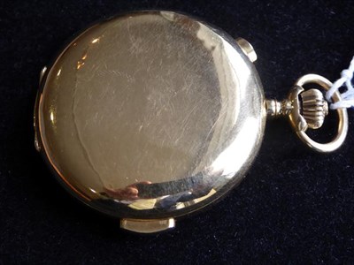 Lot 2178 - An 18 Carat Gold Full Hunter Quarter Repeater Chronograph Pocket Watch, signed Le Phare, circa...
