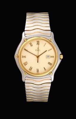 Lot 2181 - A Steel and Gold Calendar Centre Seconds Wristwatch, signed Ebel, model: Classic Sport Wave,...