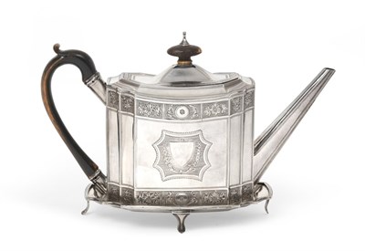 Lot 2193 - A George III Silver Teapot and Stand, by Charles Aldridge, London, 1790, each shaped oblong,...