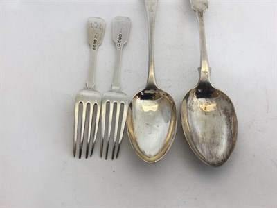 Lot 2217 - A Collection of George III and Later Table Silver, mostly Fiddle pattern, many pieces engraved with