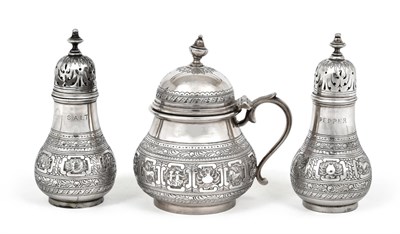 Lot 2232 - A Three-Piece Victorian Silver Condiment-Set, by George Fox, London, 1864 and 1865, each piece...