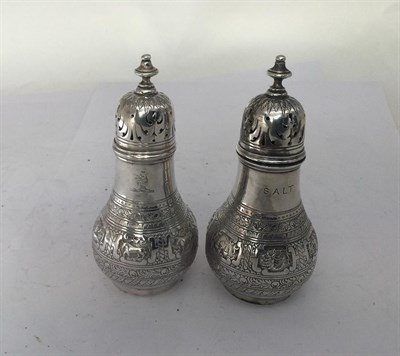 Lot 2232 - A Three-Piece Victorian Silver Condiment-Set, by George Fox, London, 1864 and 1865, each piece...