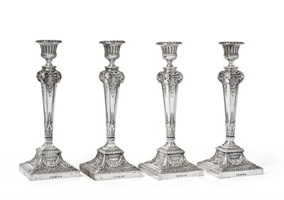 Lot 2240 - A Set of Four Victorian Silver Candlesticks, by Frederick Elkington, Birmingham, 1881, each on...