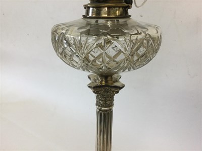 Lot 2246 - A Victorian Silver Oil-Lamp, by James Deakin and Sons, Sheffield, 1893, on stepped square base with
