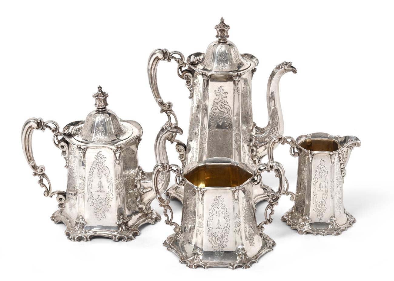 Lot 2253 - A Four-Piece Victorian Silver Tea and Coffee-Service, by George Angell, London, 1850, each...