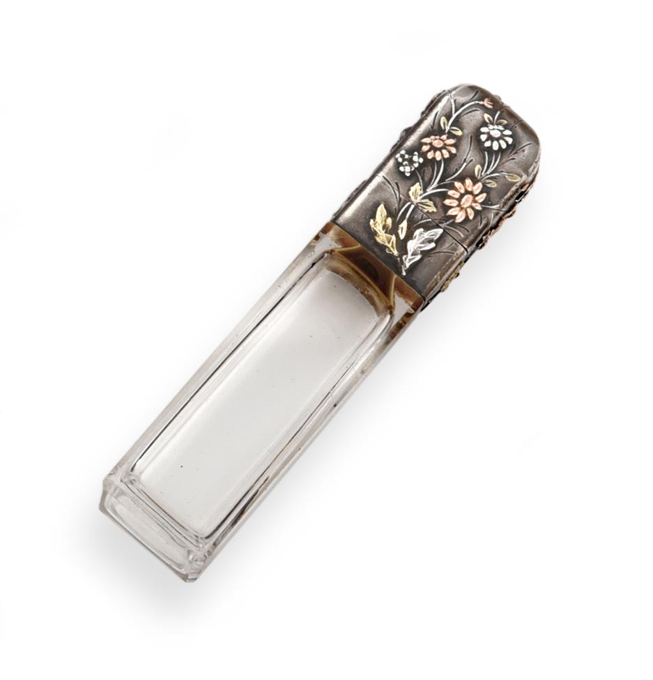 Lot 2280 - A French Silver and Mixed-Metal Mounted Glass Scent-Bottle, Maker's Mark Indistinct, Circa...